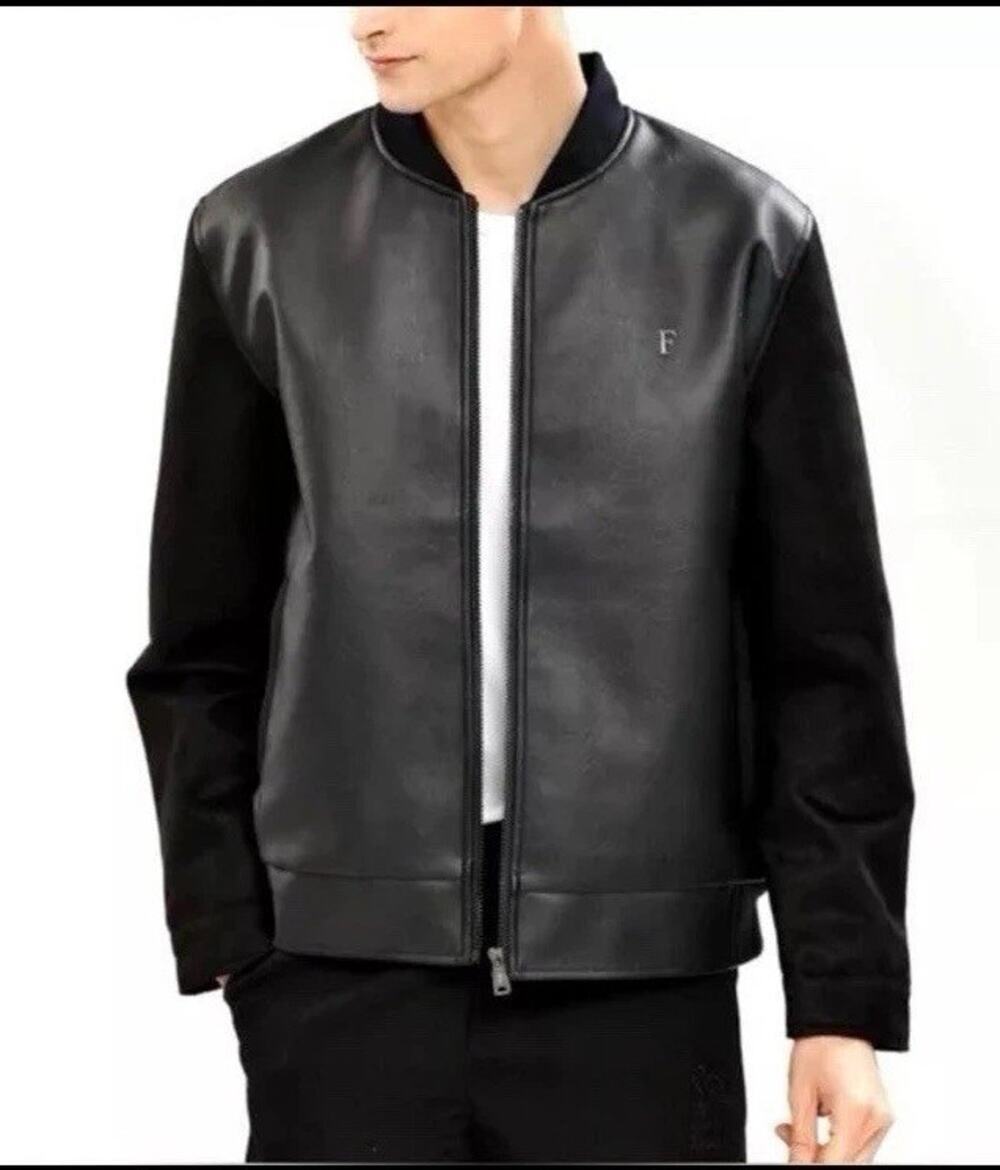 FERRARI F COLLECTIONS Bomber Jacket Men’s Sz M Vegan Leather Suede Black Italy
